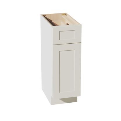 TW - VB1221: Creamy White Shaker 12"W x 34 - 1/2"H x 21"D 1 Door & 1 Drawer Single Door Vanity Base Cabinets - NextCabinets