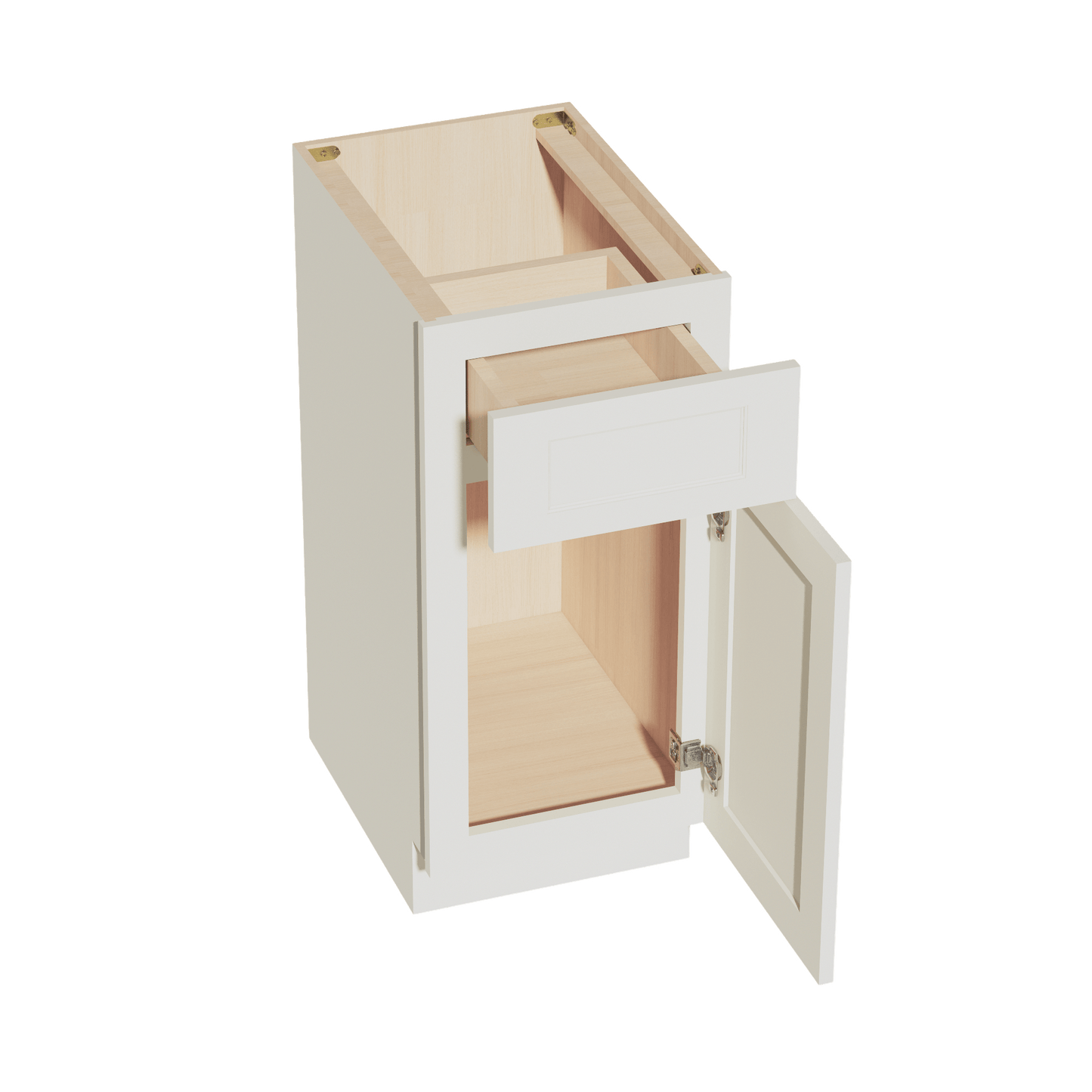 TW - VB1521: Creamy White Shaker 15"W x 34 - 1/2"H x 21"D 1 Door & 1 Drawer Single Door Vanity Base Cabinets - NextCabinets