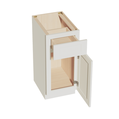 TW - VB1521: Creamy White Shaker 15"W x 34 - 1/2"H x 21"D 1 Door & 1 Drawer Single Door Vanity Base Cabinets - NextCabinets