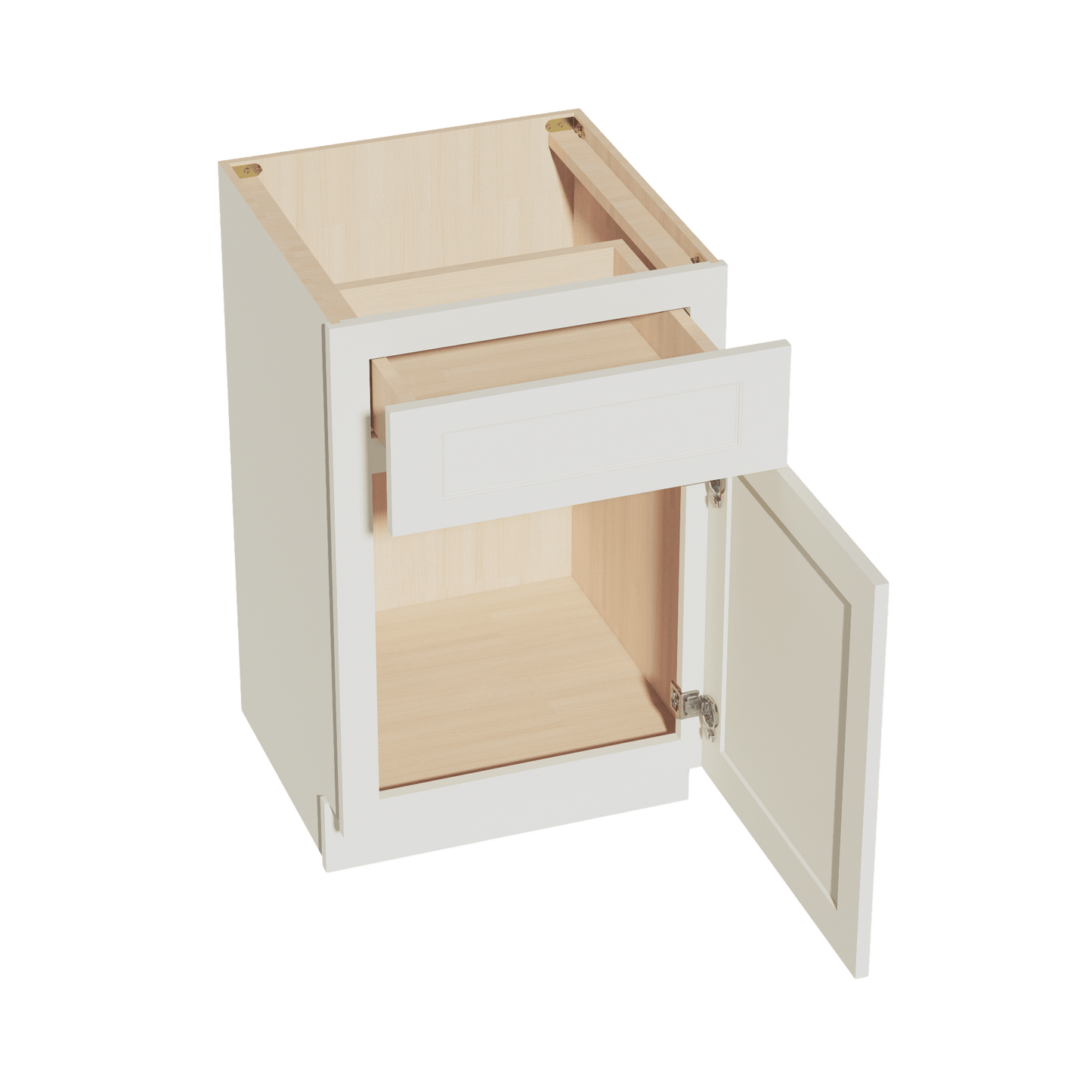 TW - VB2121: Creamy White Shaker 21"W x 34 - 1/2"H x 21"D 1 Door & 1 Drawer Single Door Vanity Base Cabinets - NextCabinets