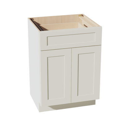 TW - VB2421: Creamy White Shaker 24"W x 34 - 1/2"H x 21"D 2 Doors & 1 Drawer Double Door Vanity Base Cabinets - NextCabinets