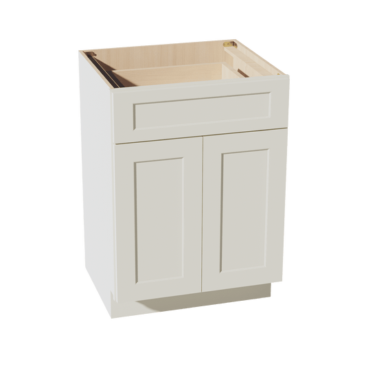 TW - VB2421: Creamy White Shaker 24"W x 34 - 1/2"H x 21"D 2 Doors & 1 Drawer Double Door Vanity Base Cabinets - NextCabinets