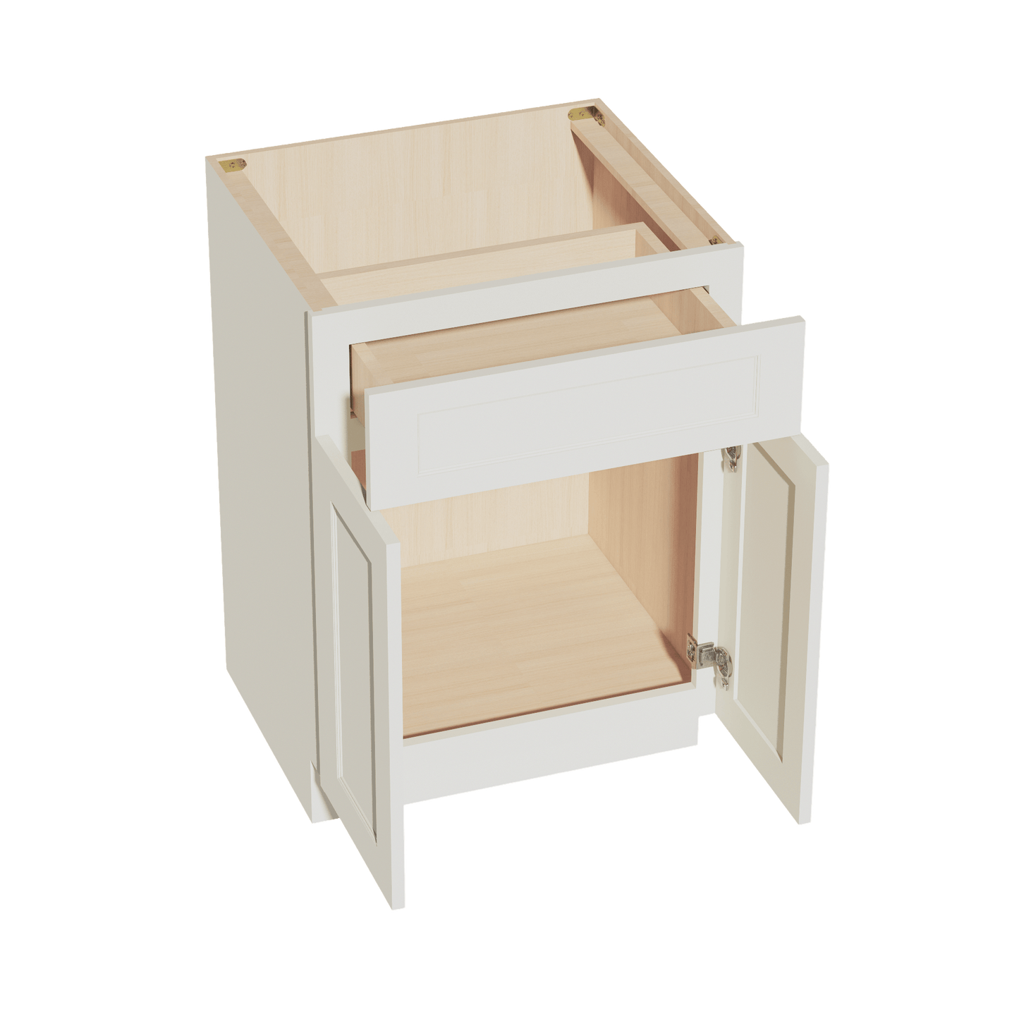 TW - VB2421: Creamy White Shaker 24"W x 34 - 1/2"H x 21"D 2 Doors & 1 Drawer Double Door Vanity Base Cabinets - NextCabinets