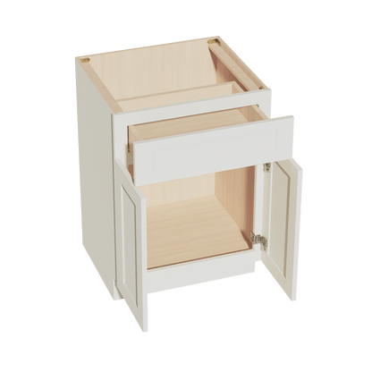 TW - VB2421: Creamy White Shaker 24"W x 34 - 1/2"H x 21"D 2 Doors & 1 Drawer Double Door Vanity Base Cabinets - NextCabinets