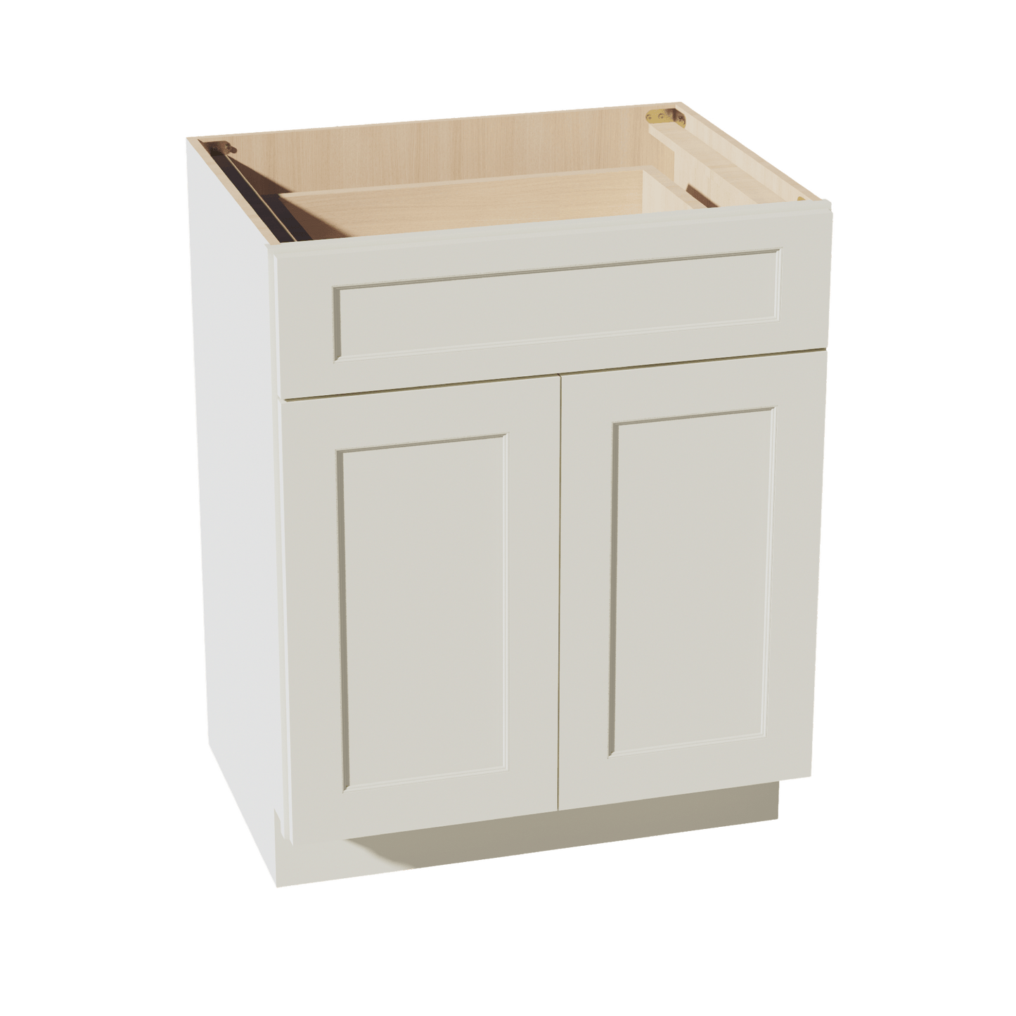 TW - VB2721: Creamy White Shaker 27"W x 34 - 1/2"H x 21"D 2 Doors & 1 Drawer Double Door Vanity Base Cabinets - NextCabinets