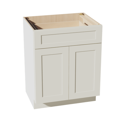 TW - VB2721: Creamy White Shaker 27"W x 34 - 1/2"H x 21"D 2 Doors & 1 Drawer Double Door Vanity Base Cabinets - NextCabinets