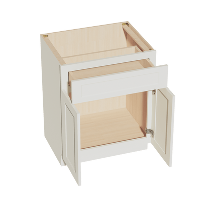 TW - VB2721: Creamy White Shaker 27"W x 34 - 1/2"H x 21"D 2 Doors & 1 Drawer Double Door Vanity Base Cabinets - NextCabinets