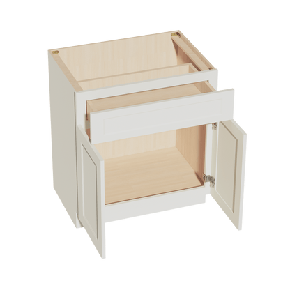 TW - VB3021: Creamy White Shaker 30"W x 34 - 1/2"H x 21"D 2 Doors & 1 Drawer Double Door Vanity Base Cabinets - NextCabinets