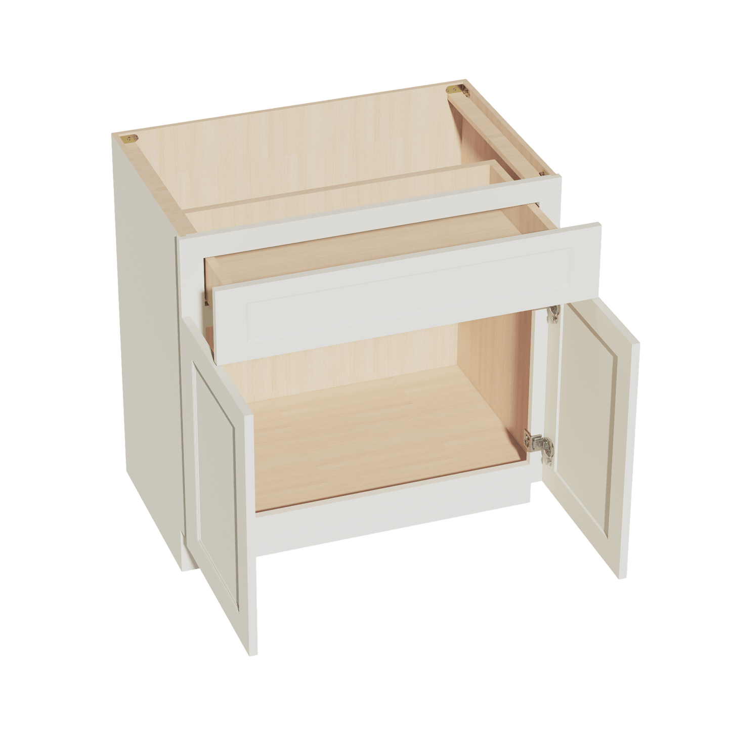TW - VB3321: Creamy White Shaker 33"W x 34 - 1/2"H x 21"D 2 Doors & 1 Drawer Double Door Vanity Base Cabinets - NextCabinets