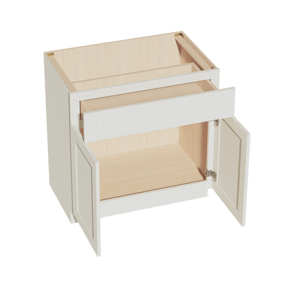 TW - VB3321: Creamy White Shaker 33"W x 34 - 1/2"H x 21"D 2 Doors & 1 Drawer Double Door Vanity Base Cabinets - NextCabinets
