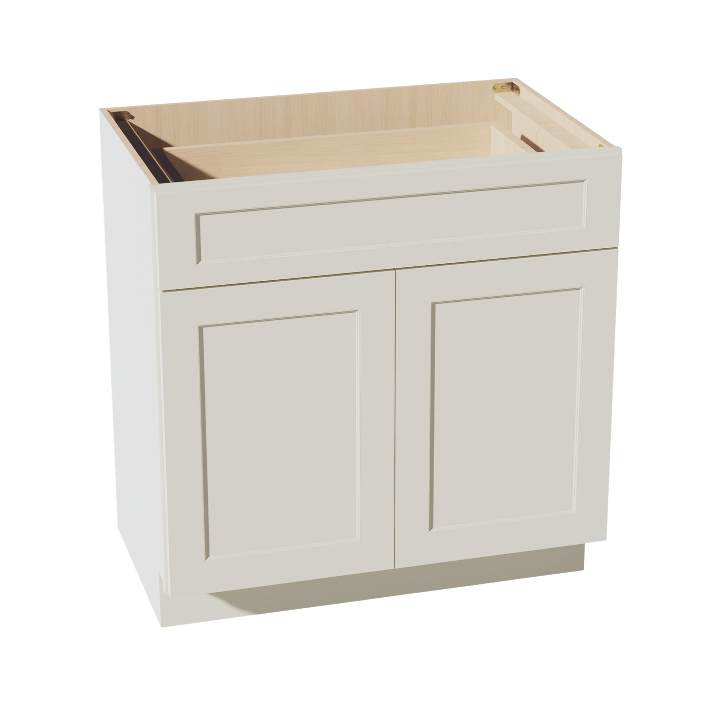 TW - VB3321: Creamy White Shaker 33"W x 34 - 1/2"H x 21"D 2 Doors & 1 Drawer Double Door Vanity Base Cabinets - NextCabinets