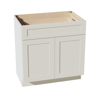TW - VB3321: Creamy White Shaker 33"W x 34 - 1/2"H x 21"D 2 Doors & 1 Drawer Double Door Vanity Base Cabinets - NextCabinets