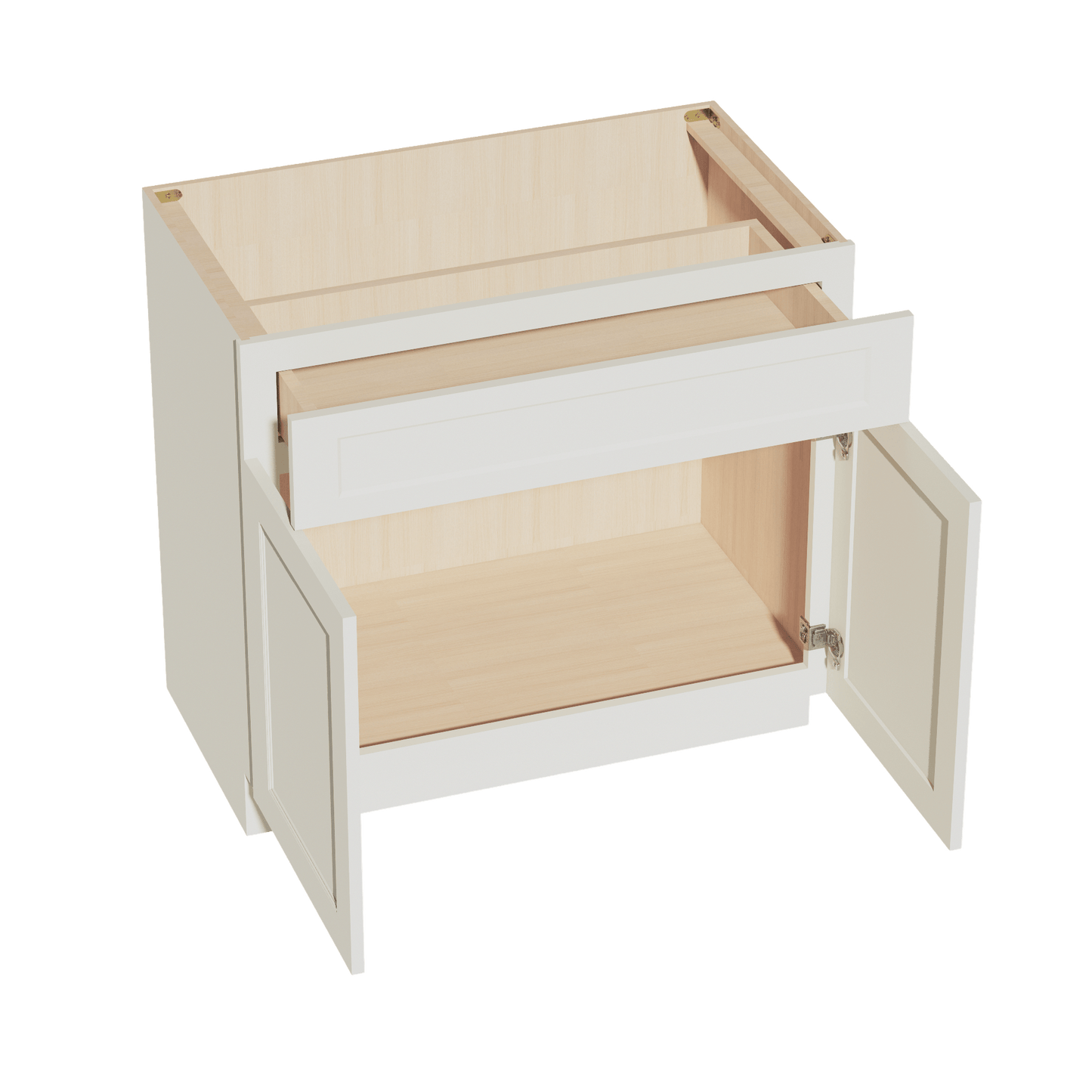 TW - VB3621: Creamy White Shaker 36"W x 34 - 1/2"H x 21"D 2 Doors & 1 Drawer Double Door Vanity Base Cabinets - NextCabinets