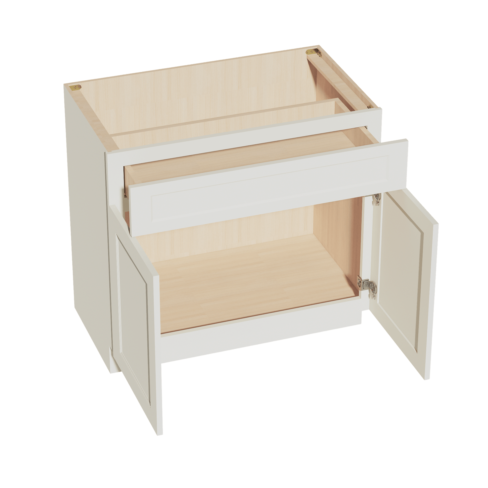 TW - VB3621: Creamy White Shaker 36"W x 34 - 1/2"H x 21"D 2 Doors & 1 Drawer Double Door Vanity Base Cabinets - NextCabinets