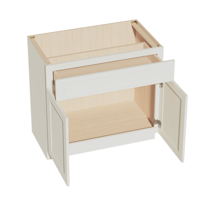 TW - VB3621: Creamy White Shaker 36"W x 34 - 1/2"H x 21"D 2 Doors & 1 Drawer Double Door Vanity Base Cabinets - NextCabinets