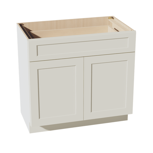 TW - VB3621: Creamy White Shaker 36"W x 34 - 1/2"H x 21"D 2 Doors & 1 Drawer Double Door Vanity Base Cabinets - NextCabinets