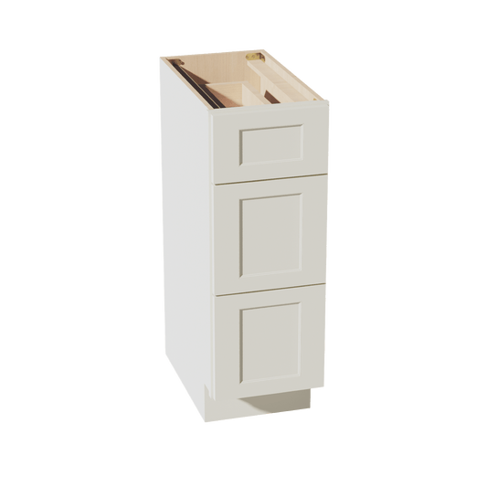 TW - VDB1221: Creamy White Shaker 12"W x 34 - 1/2"H x 21"D 3 Drawers Vanity Base Cabinets - NextCabinets