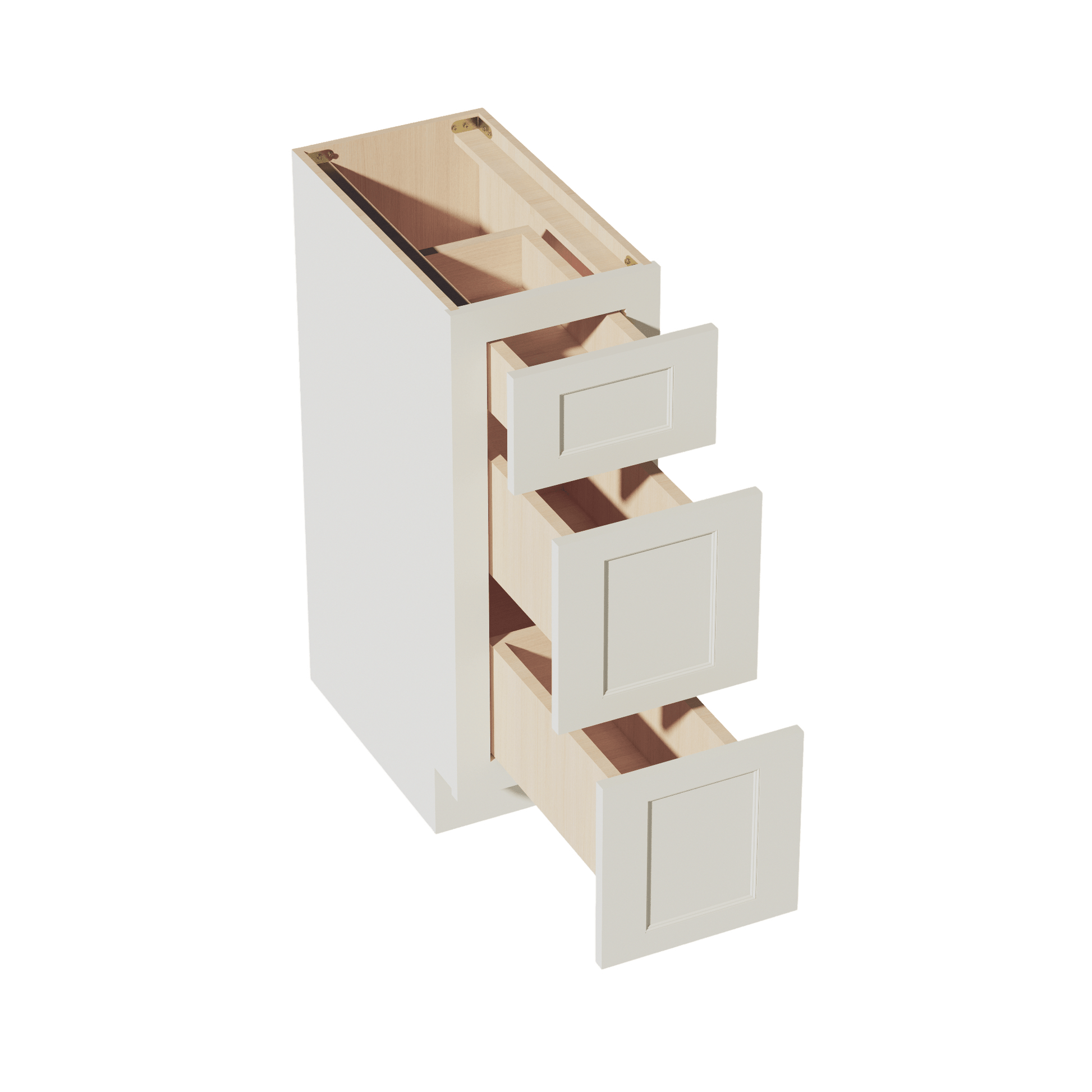 TW - VDB1221: Creamy White Shaker 12"W x 34 - 1/2"H x 21"D 3 Drawers Vanity Base Cabinets - NextCabinets