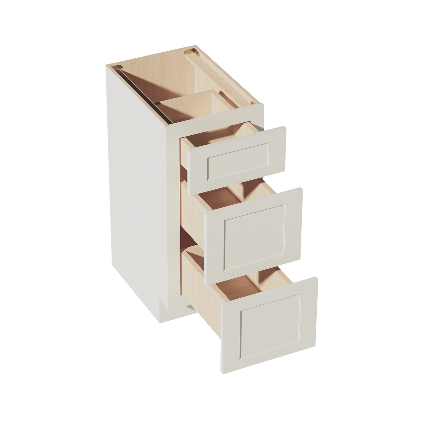 TW - VDB1521: Creamy White Shaker 15"W x 34 - 1/2"H x 21"D 3 Drawers Vanity Base Cabinets - NextCabinets