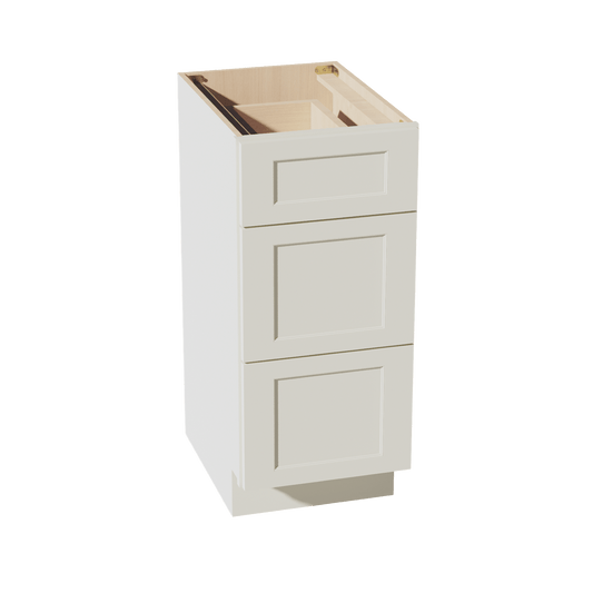 TW - VDB1521: Creamy White Shaker 15"W x 34 - 1/2"H x 21"D 3 Drawers Vanity Base Cabinets - NextCabinets