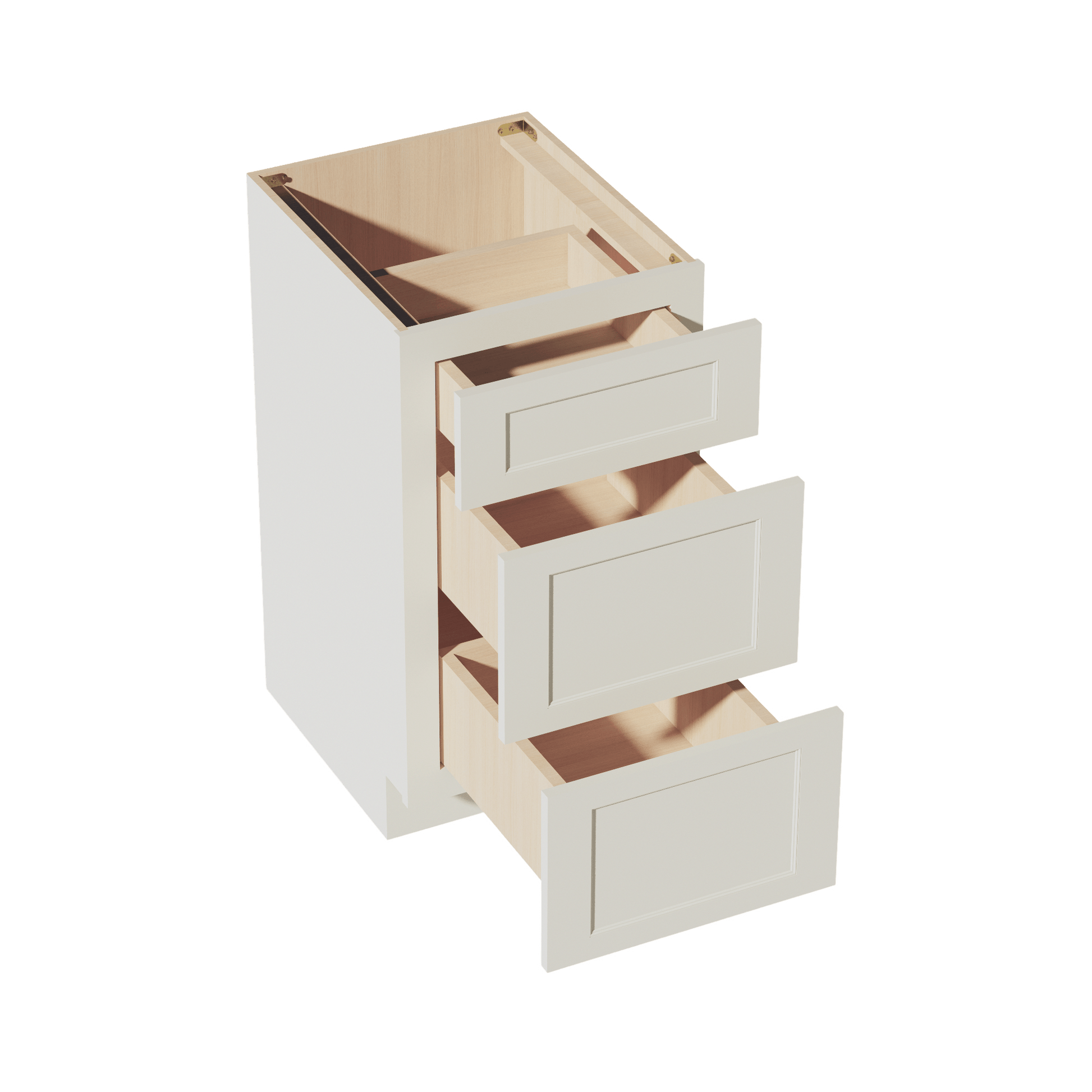 TW - VDB1821: Creamy White Shaker 18"W x 34 - 1/2"H x 21"D 3 Drawers Vanity Base Cabinets - NextCabinets