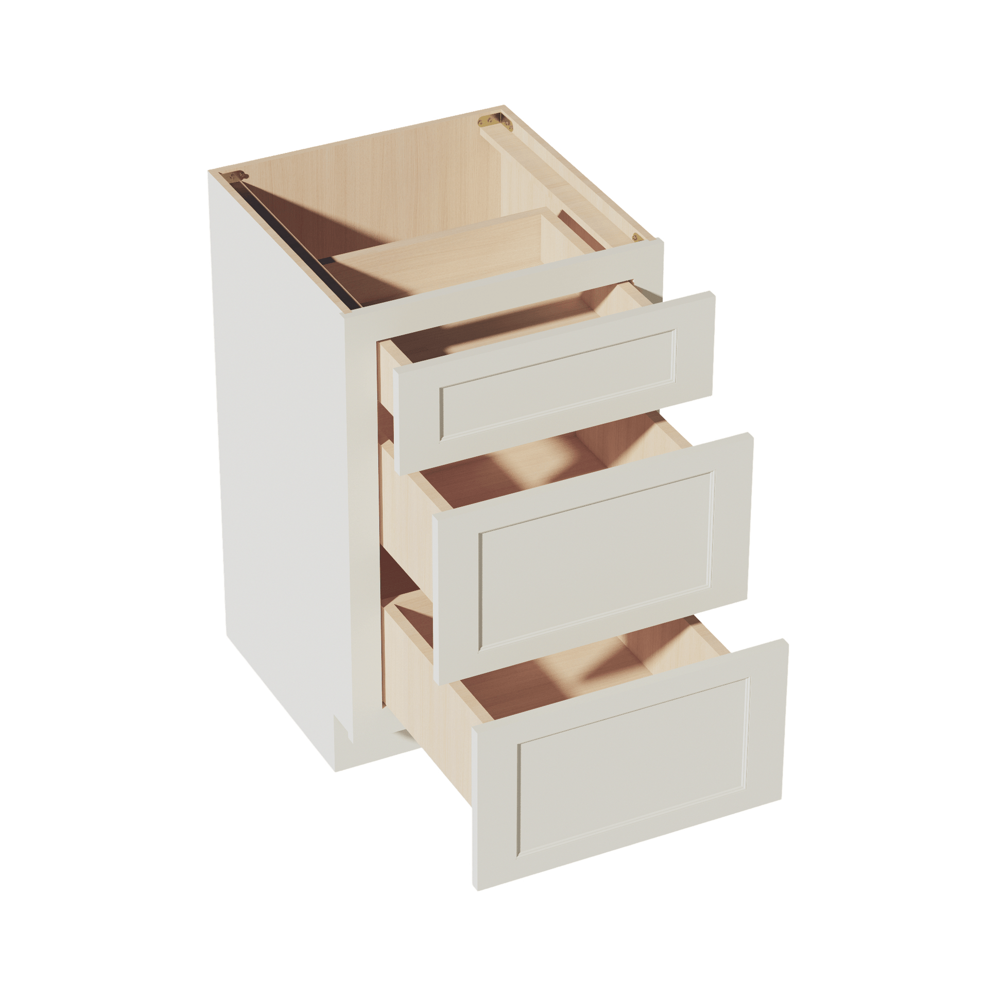 TW - VDB2121: Creamy White Shaker 21"W x 34 - 1/2"H x 21"D 3 Drawers Vanity Base Cabinets - NextCabinets