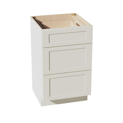 TW - VDB2121: Creamy White Shaker 21"W x 34 - 1/2"H x 21"D 3 Drawers Vanity Base Cabinets - NextCabinets