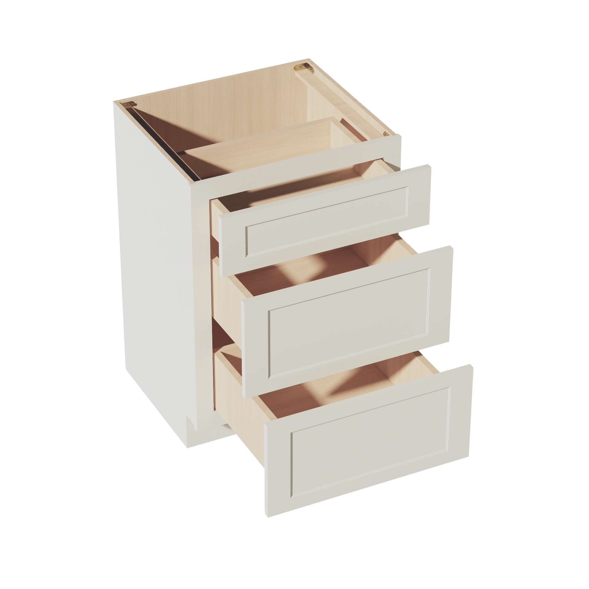 TW - VDB2421: Creamy White Shaker 24"W x 34 - 1/2"H x 21"D 3 Drawers Vanity Base Cabinets - NextCabinets