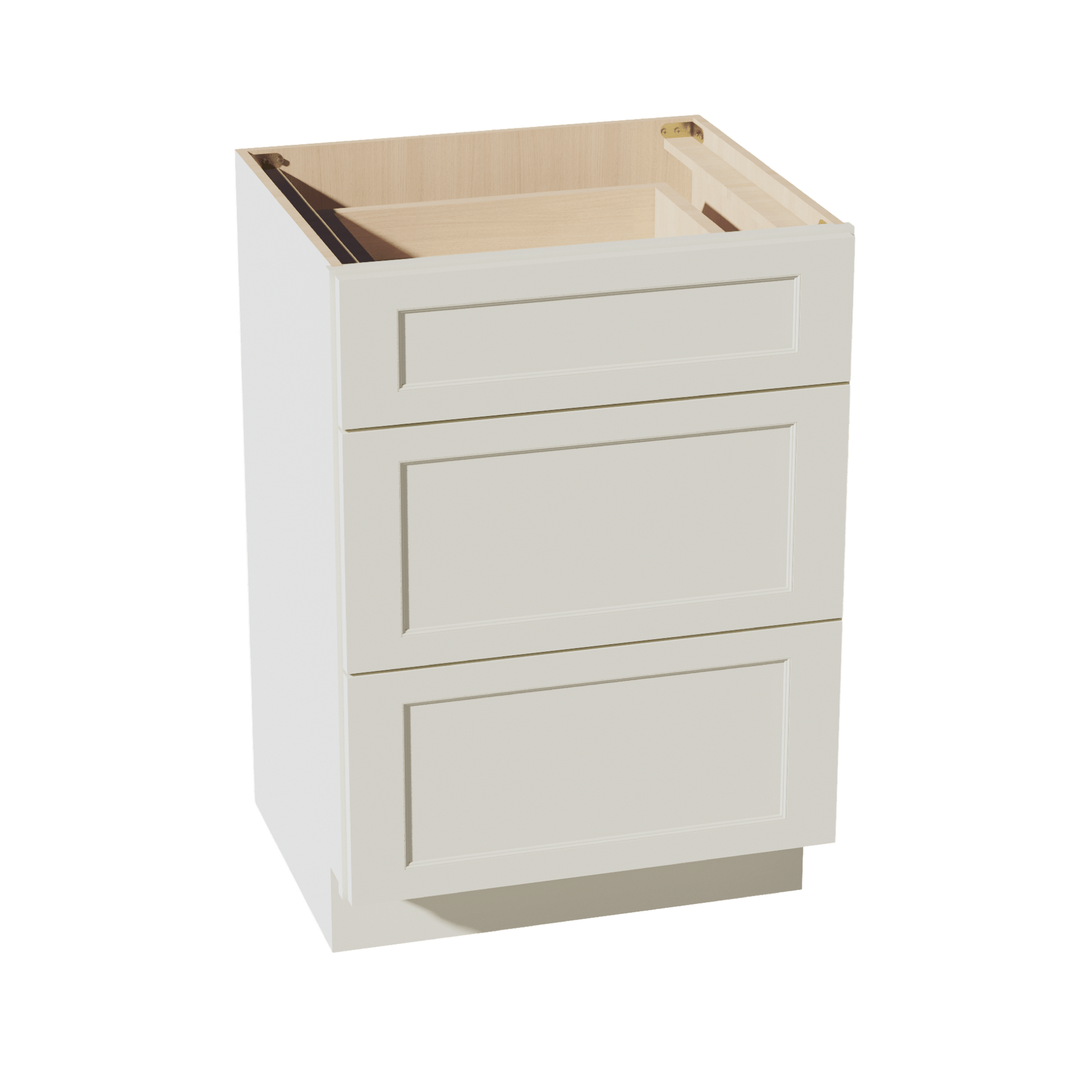 TW - VDB2421: Creamy White Shaker 24"W x 34 - 1/2"H x 21"D 3 Drawers Vanity Base Cabinets - NextCabinets