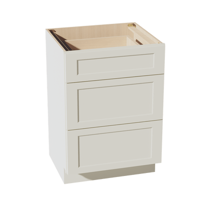 TW - VDB2421: Creamy White Shaker 24"W x 34 - 1/2"H x 21"D 3 Drawers Vanity Base Cabinets - NextCabinets