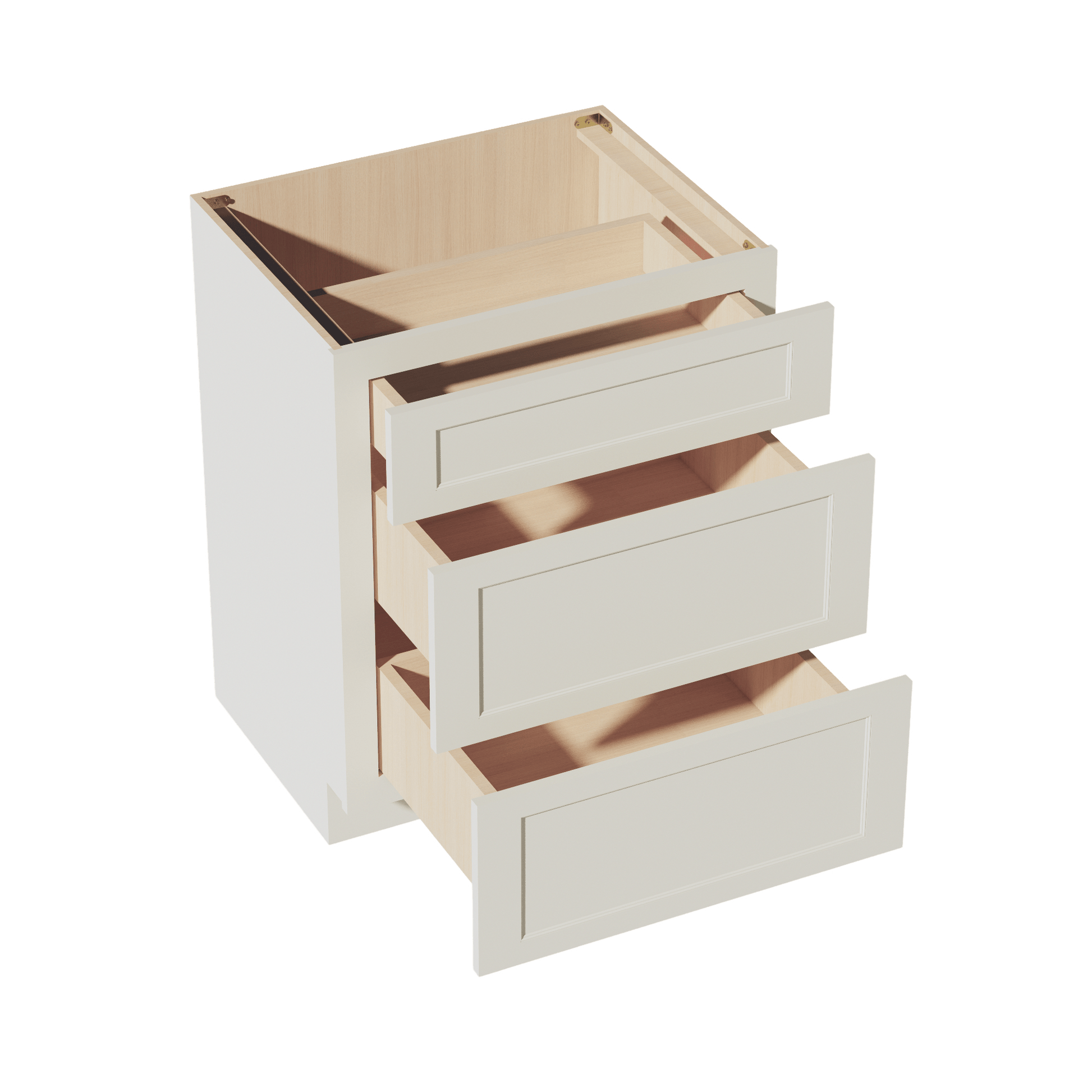 TW - VDB2721: Creamy White Shaker 27"W x 34 - 1/2"H x 21"D 3 Drawers Vanity Base Cabinets - NextCabinets