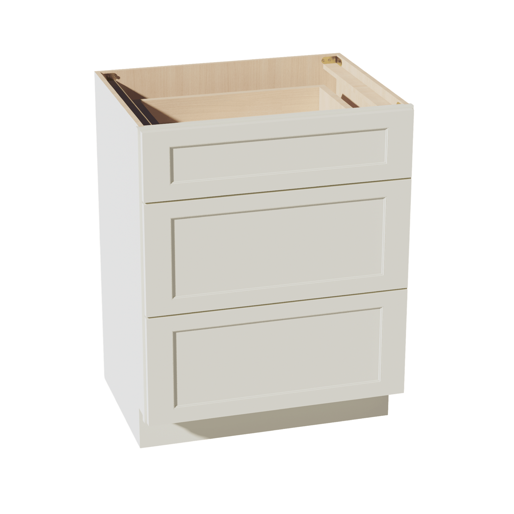 TW - VDB2721: Creamy White Shaker 27"W x 34 - 1/2"H x 21"D 3 Drawers Vanity Base Cabinets - NextCabinets