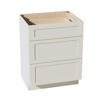 TW - VDB2721: Creamy White Shaker 27"W x 34 - 1/2"H x 21"D 3 Drawers Vanity Base Cabinets - NextCabinets