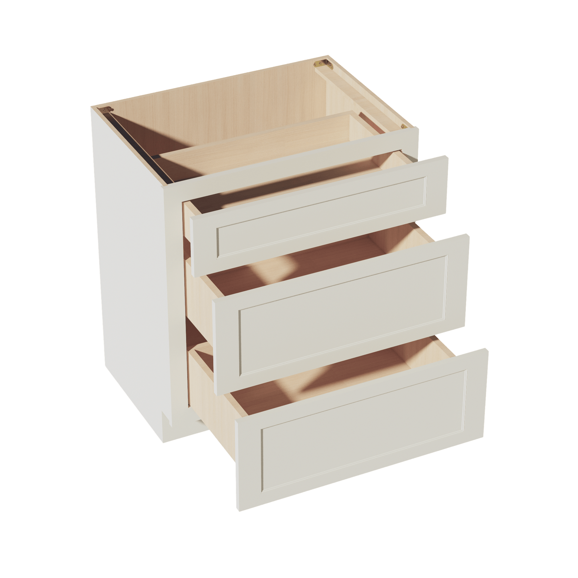TW - VDB3021: Creamy White Shaker 30"W x 34 - 1/2"H x 21"D 3 Drawers Vanity Base Cabinets - NextCabinets