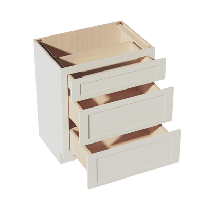TW - VDB3021: Creamy White Shaker 30"W x 34 - 1/2"H x 21"D 3 Drawers Vanity Base Cabinets - NextCabinets