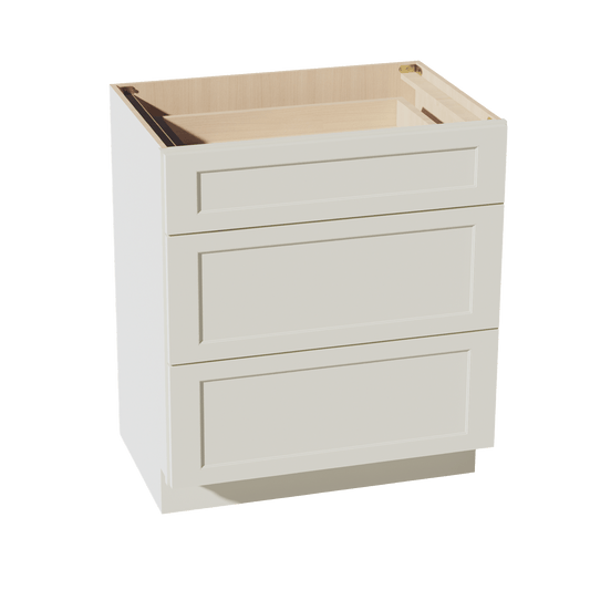 TW - VDB3021: Creamy White Shaker 30"W x 34 - 1/2"H x 21"D 3 Drawers Vanity Base Cabinets - NextCabinets