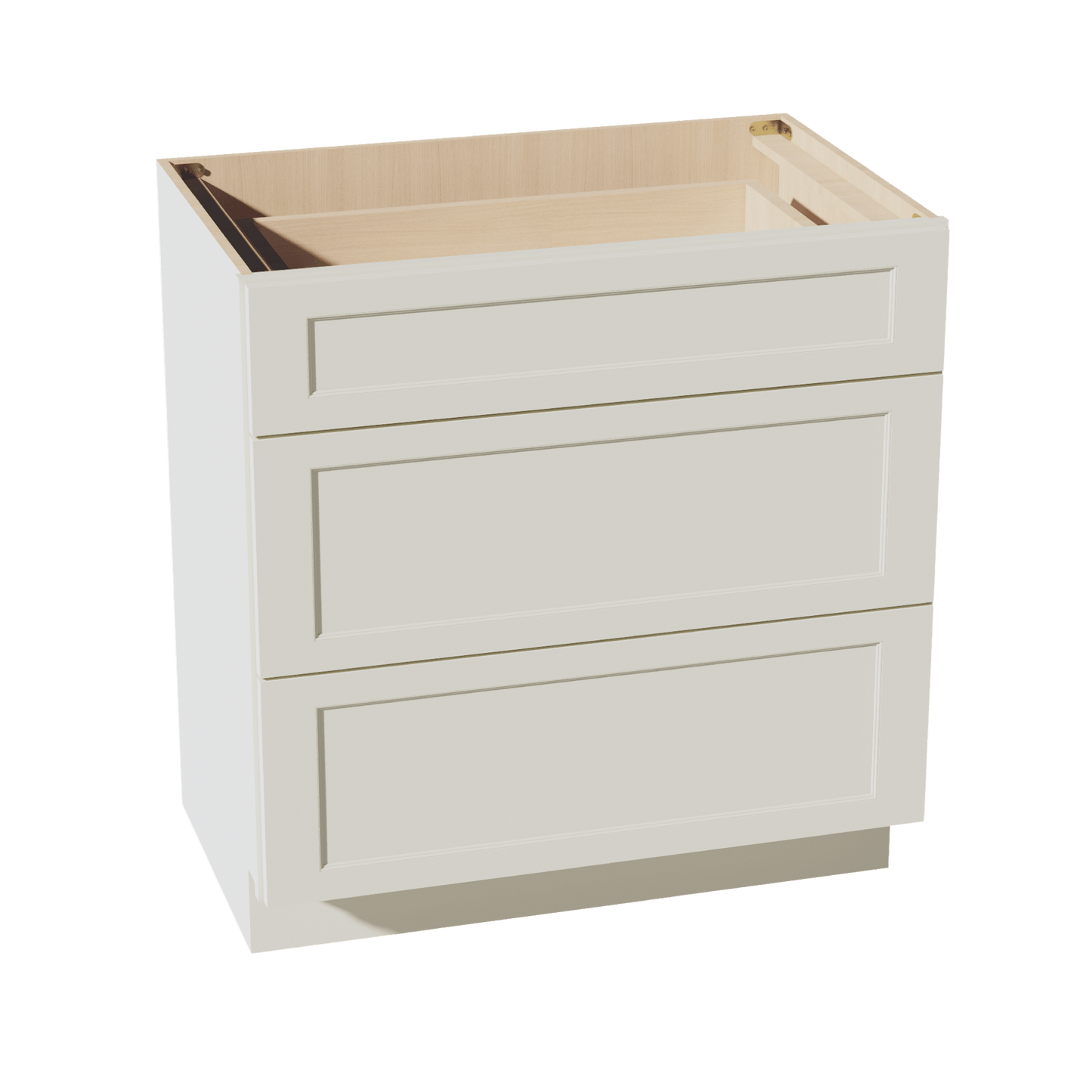 TW - VDB3321: Creamy White Shaker 33"W x 34 - 1/2"H x 21"D 3 Drawers Vanity Base Cabinets - NextCabinets
