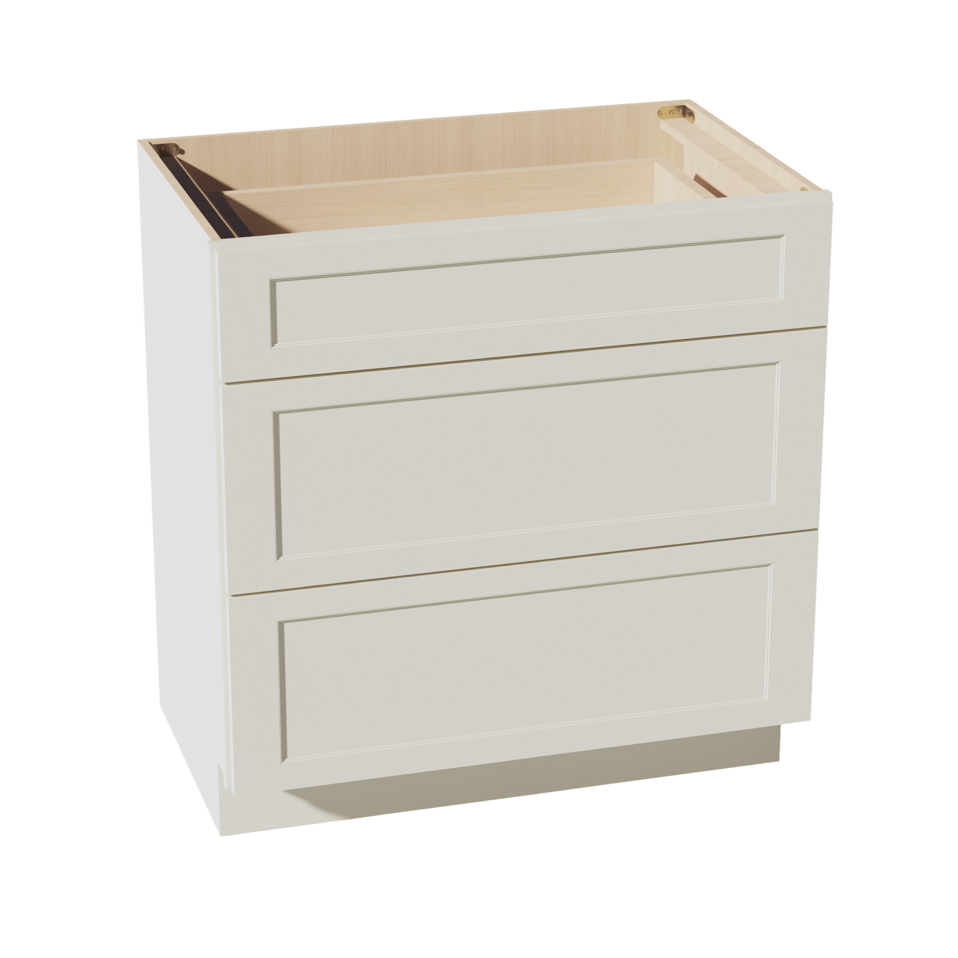 TW - VDB3321: Creamy White Shaker 33"W x 34 - 1/2"H x 21"D 3 Drawers Vanity Base Cabinets - NextCabinets