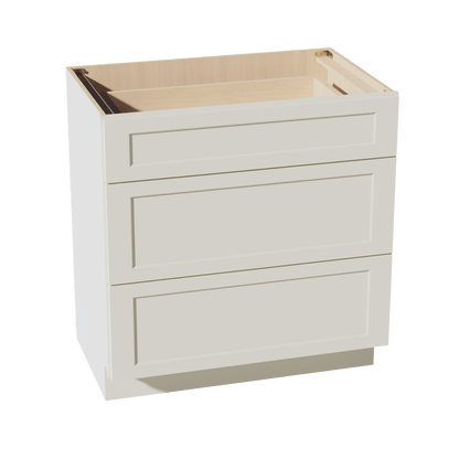 TW - VDB3321: Creamy White Shaker 33"W x 34 - 1/2"H x 21"D 3 Drawers Vanity Base Cabinets - NextCabinets
