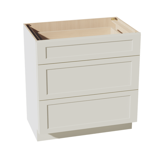 TW - VDB3321: Creamy White Shaker 33"W x 34 - 1/2"H x 21"D 3 Drawers Vanity Base Cabinets - NextCabinets