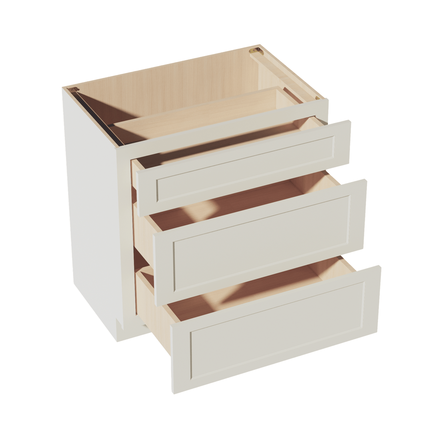 TW - VDB3321: Creamy White Shaker 33"W x 34 - 1/2"H x 21"D 3 Drawers Vanity Base Cabinets - NextCabinets