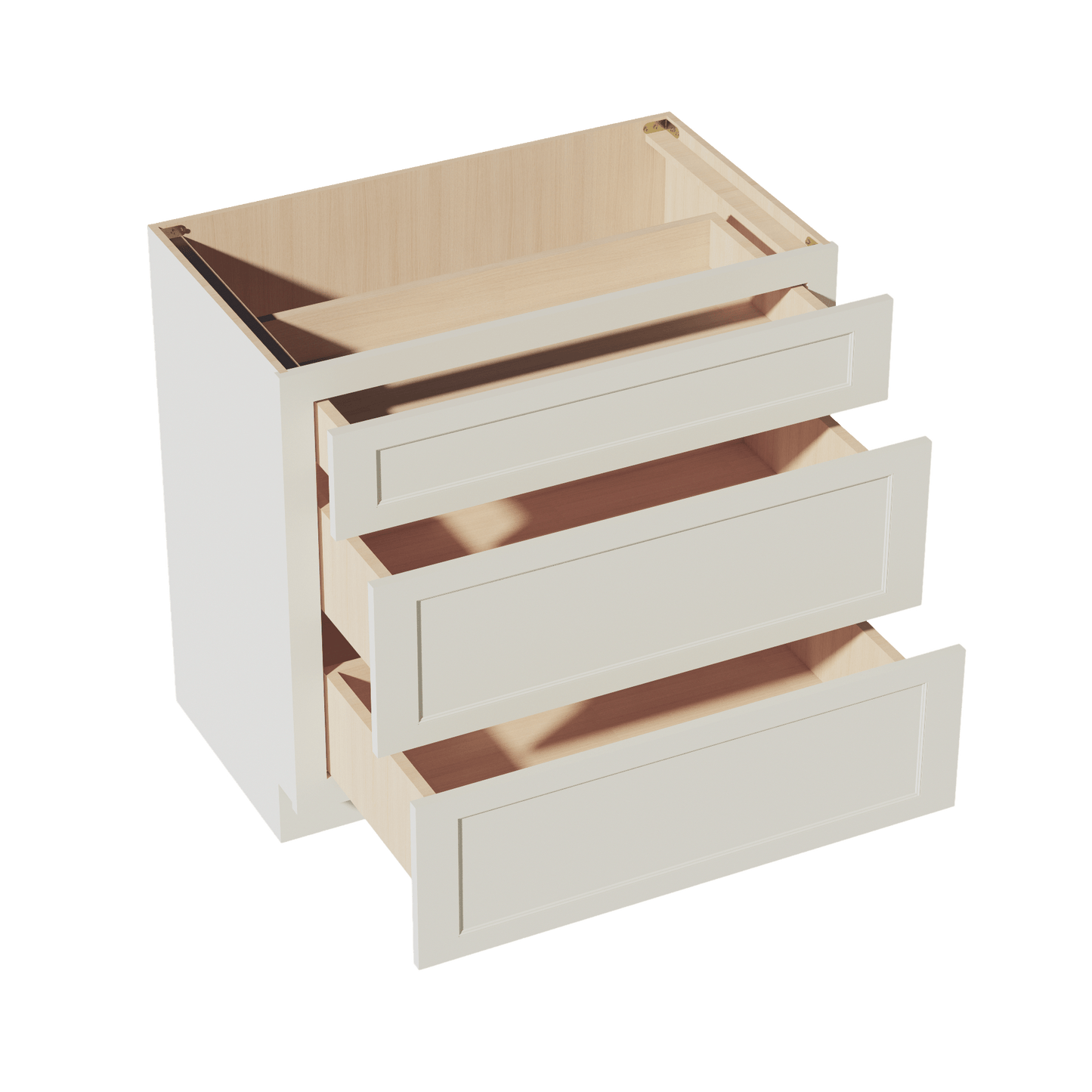 TW - VDB3621: Creamy White Shaker 36"W x 34 - 1/2"H x 21"D 3 Drawers Vanity Base Cabinets - NextCabinets