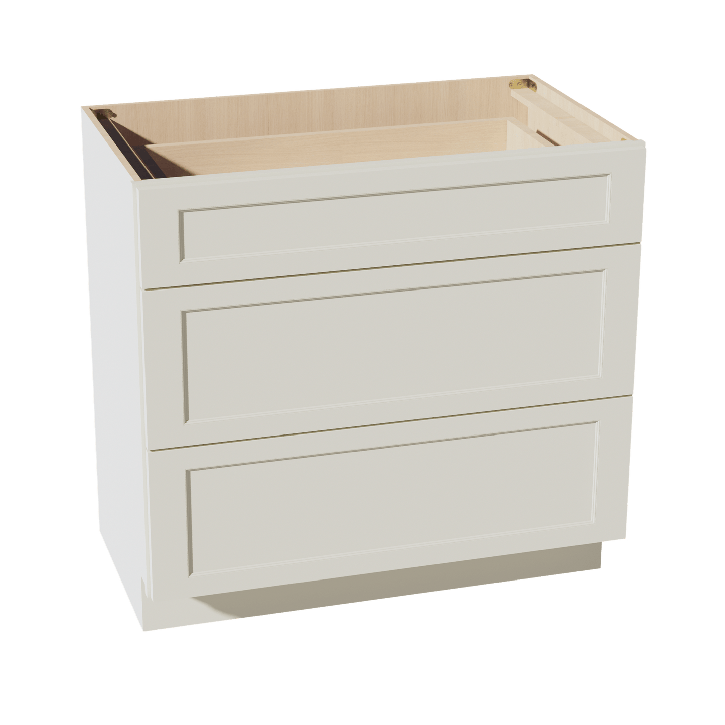 TW - VDB3621: Creamy White Shaker 36"W x 34 - 1/2"H x 21"D 3 Drawers Vanity Base Cabinets - NextCabinets