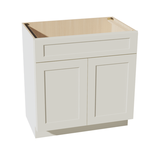 TW - VSB3321: Creamy White Shaker 33"W x 34 - 1/2"H x 21"D 2 Doors & 1 False Drawer Vanity Sink Base Cabinets - NextCabinets