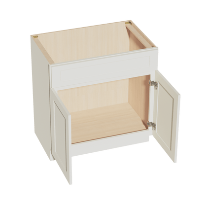 TW - VSB3321: Creamy White Shaker 33"W x 34 - 1/2"H x 21"D 2 Doors & 1 False Drawer Vanity Sink Base Cabinets - NextCabinets