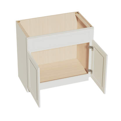 TW - VSB3621: Creamy White Shaker 36"W x 34 - 1/2"H x 21"D 2 Doors & 1 False Drawer Vanity Sink Base Cabinets - NextCabinets