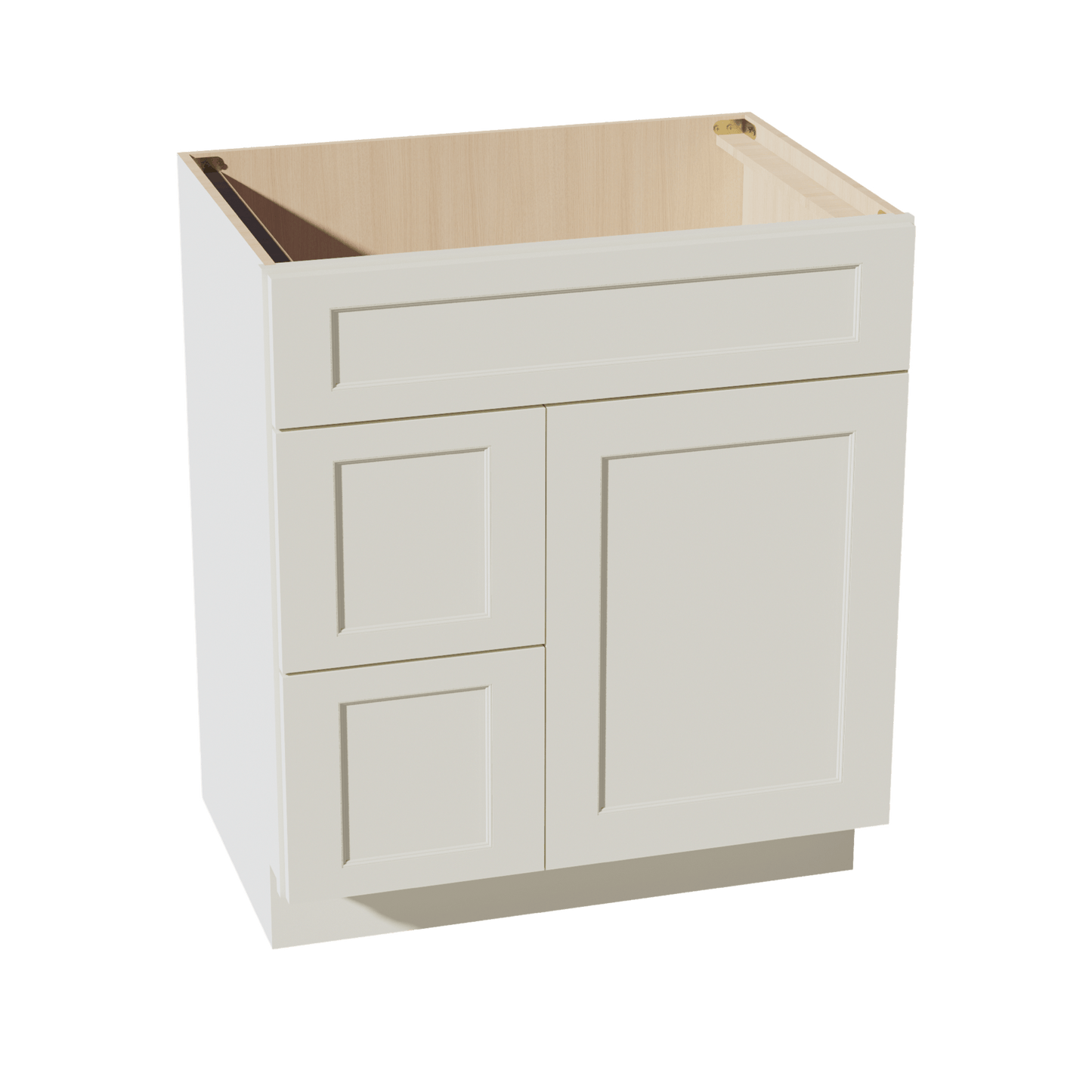 TW - VSD3021L: Creamy White Shaker 30"W x 34 - 1/2"H x 21"D 1 Door & 2 Left Drawers Offset Vanity Sink Base Cabinets - NextCabinets