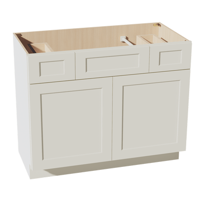 TW - VSD4221: Creamy White Shaker 42"W x 34 - 1/2"H x 21"D 2 Doors, 2 Drawers & 1 False Drawer Centered Vanity Sink Base Cabinets - NextCabinets
