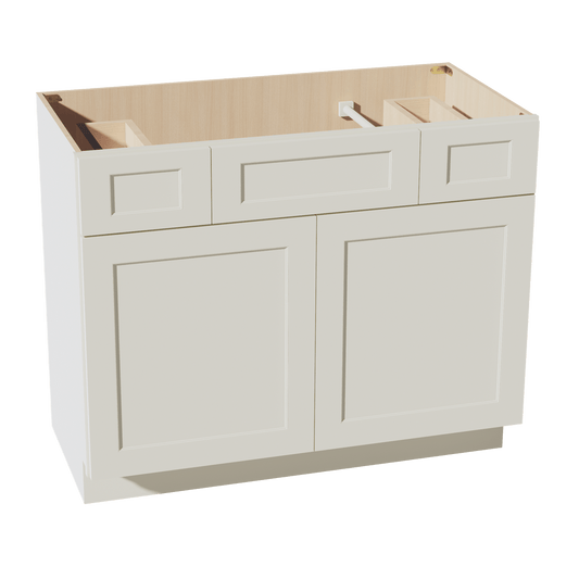 TW - VSD4221: Creamy White Shaker 42"W x 34 - 1/2"H x 21"D 2 Doors, 2 Drawers & 1 False Drawer Centered Vanity Sink Base Cabinets - NextCabinets