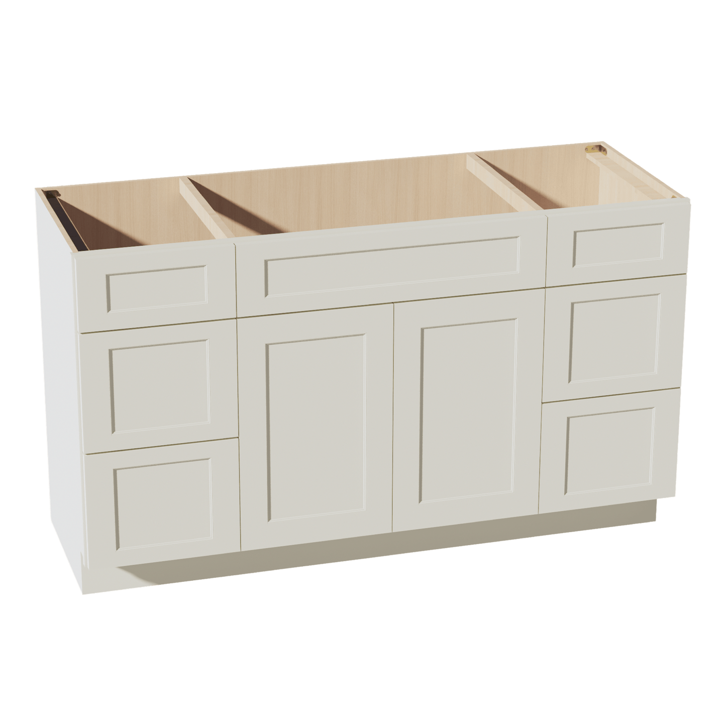 TW - VSD60SINGLE: Creamy White Shaker 60"W x 34 - 1/2"H x 21"D 2 Doors, 6 Drawers & 1 False Drawer Single Sink Vanity Base Combo Cabinets - NextCabinets